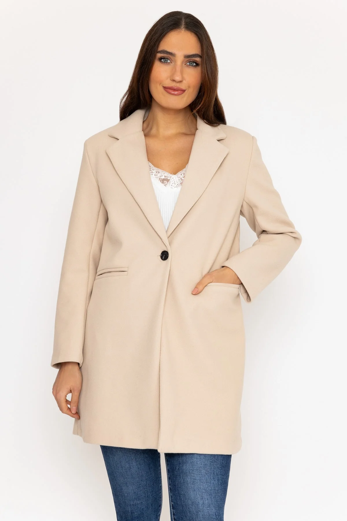 One Button Coat in Cream