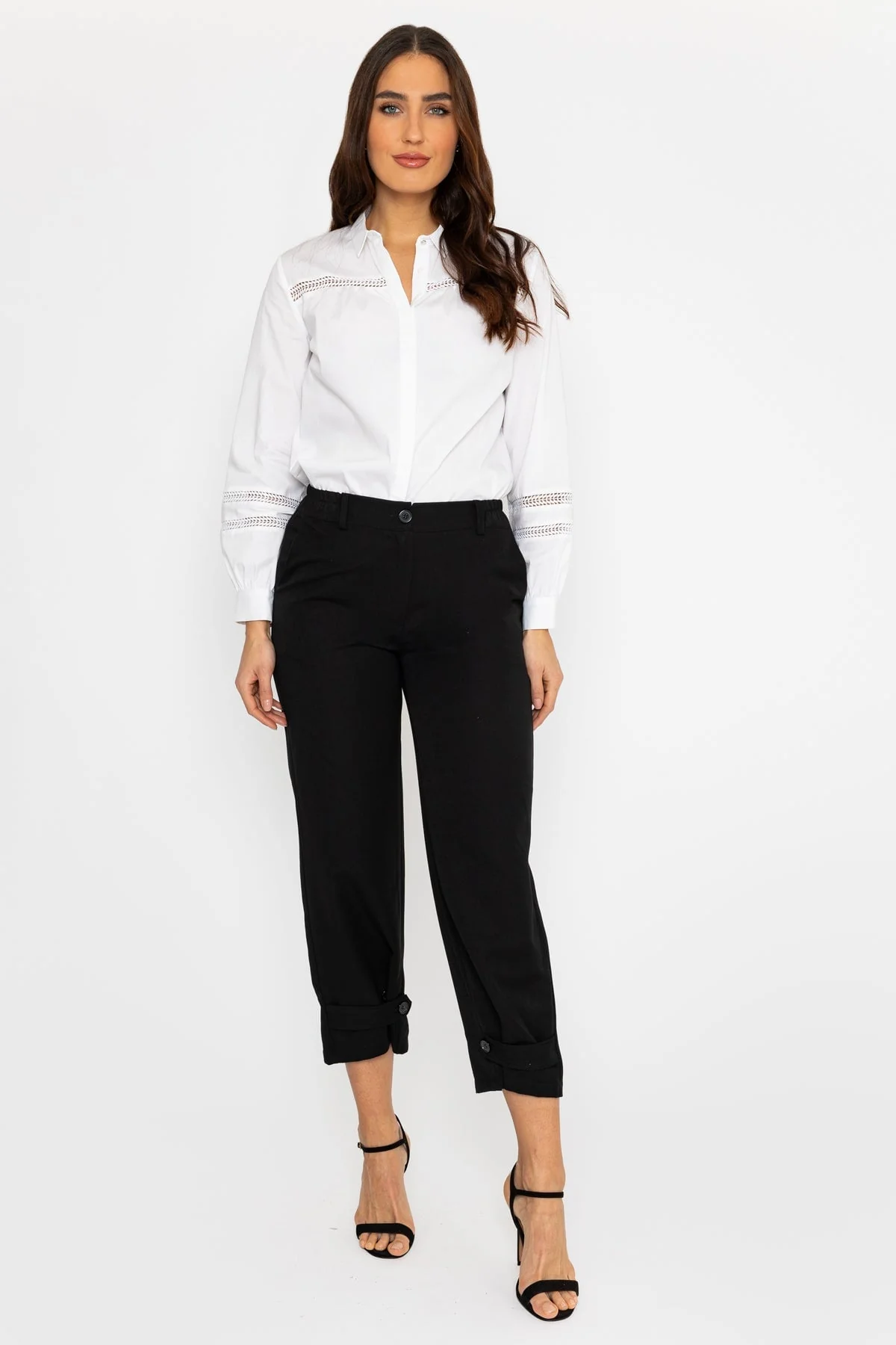 Button Hem Trousers in Black