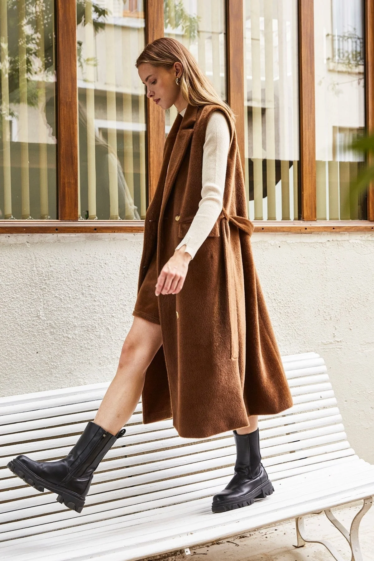 Faux Fur Gilet in Brown