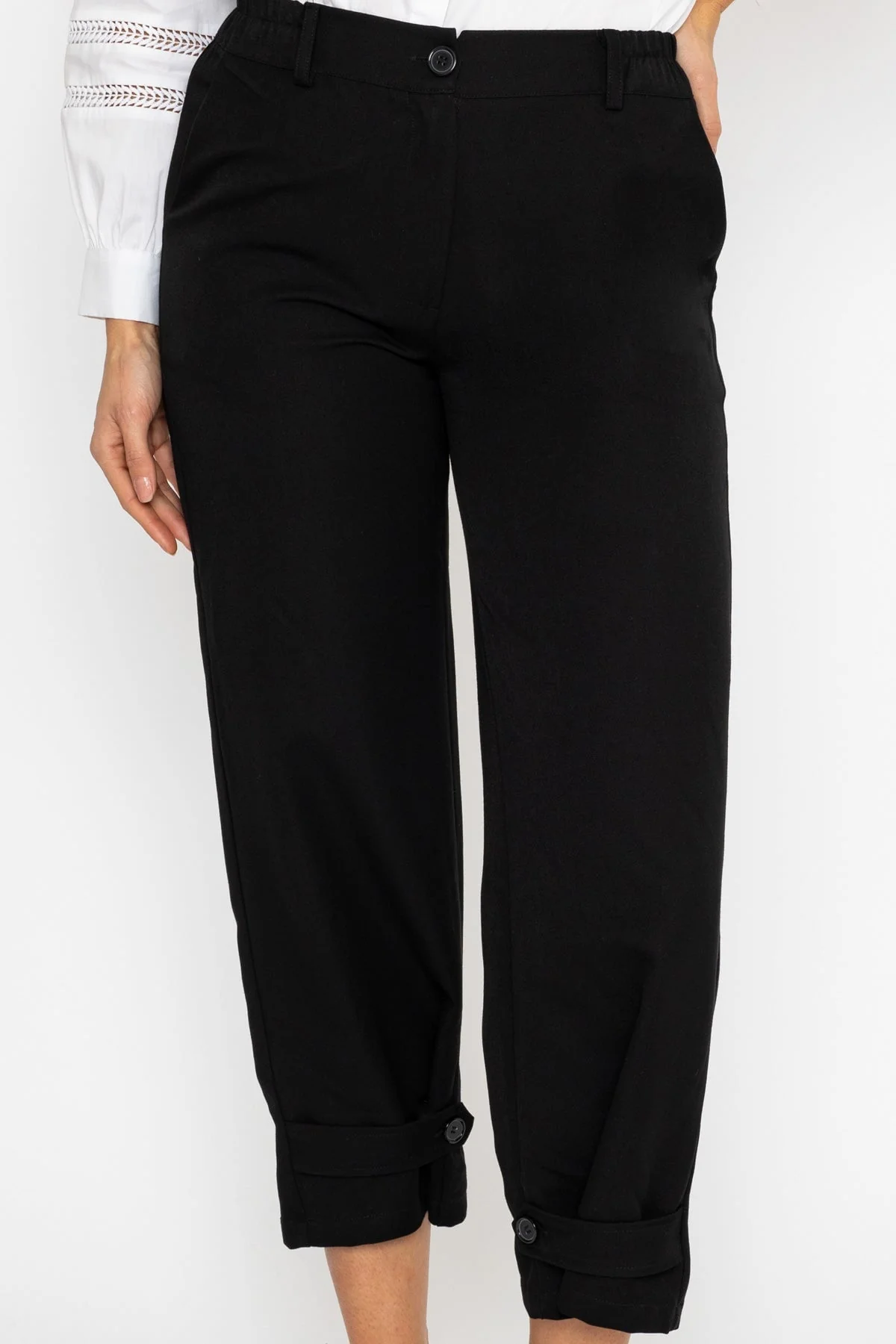 Button Hem Trousers in Black