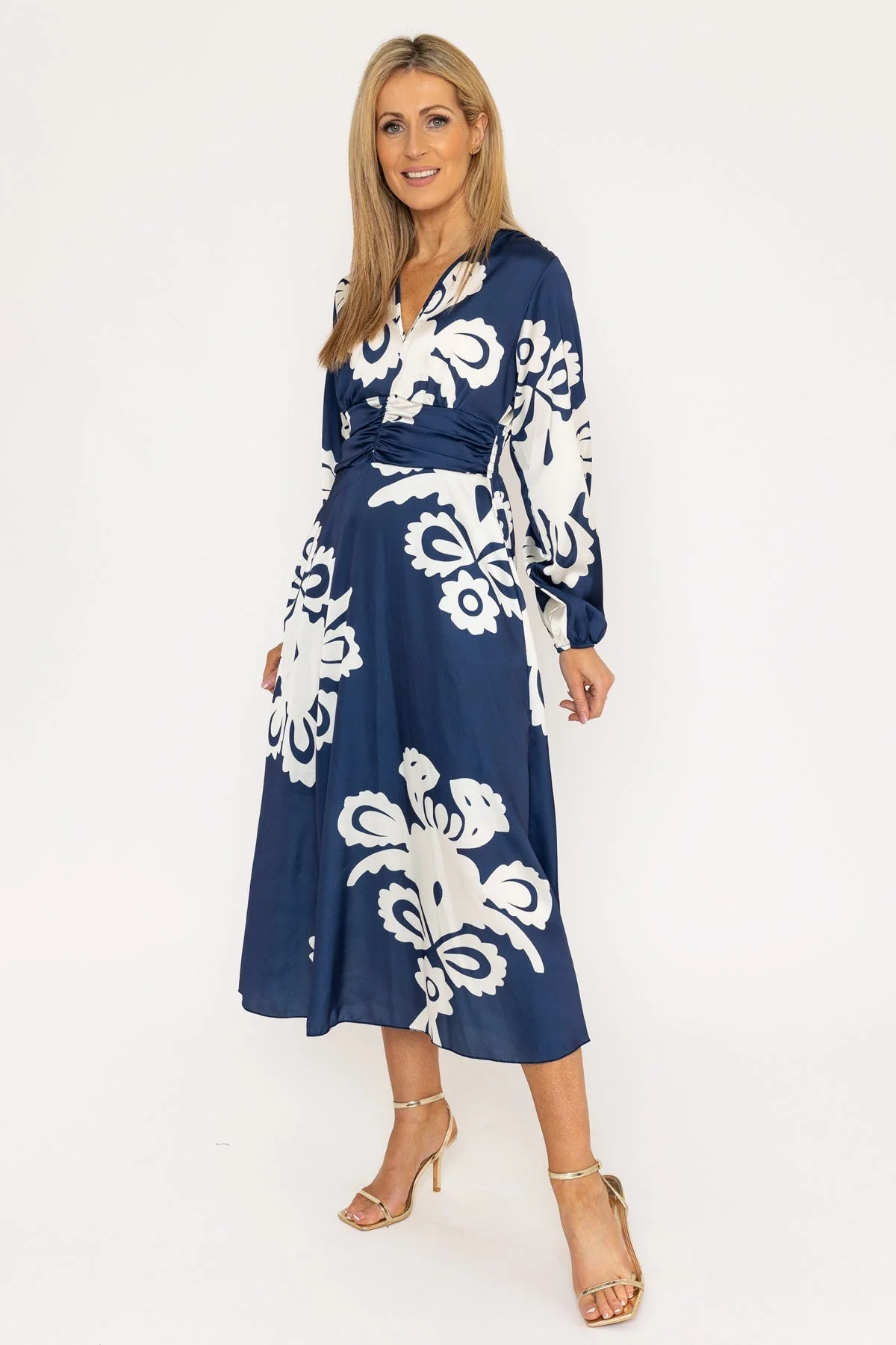 Alina Midi Dress in Navy Print