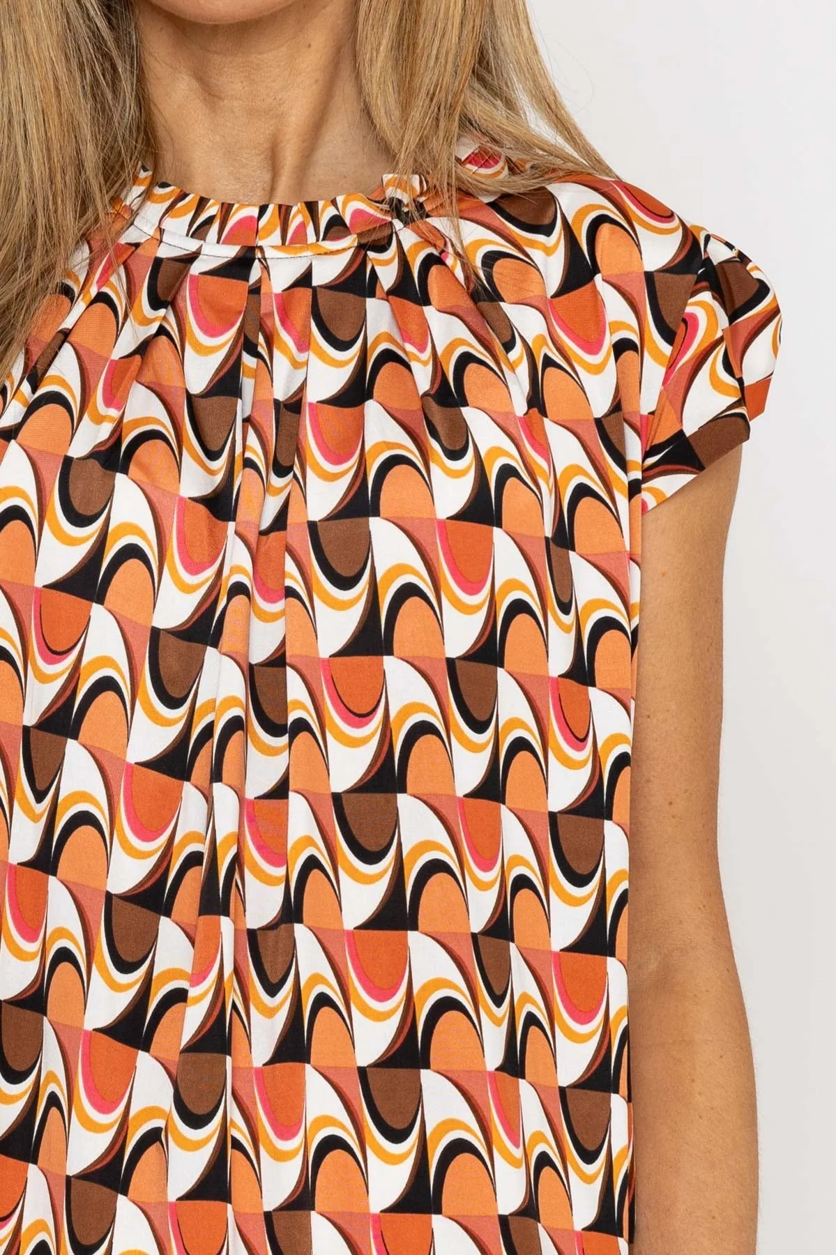 Round Neck Top in Orange Print
