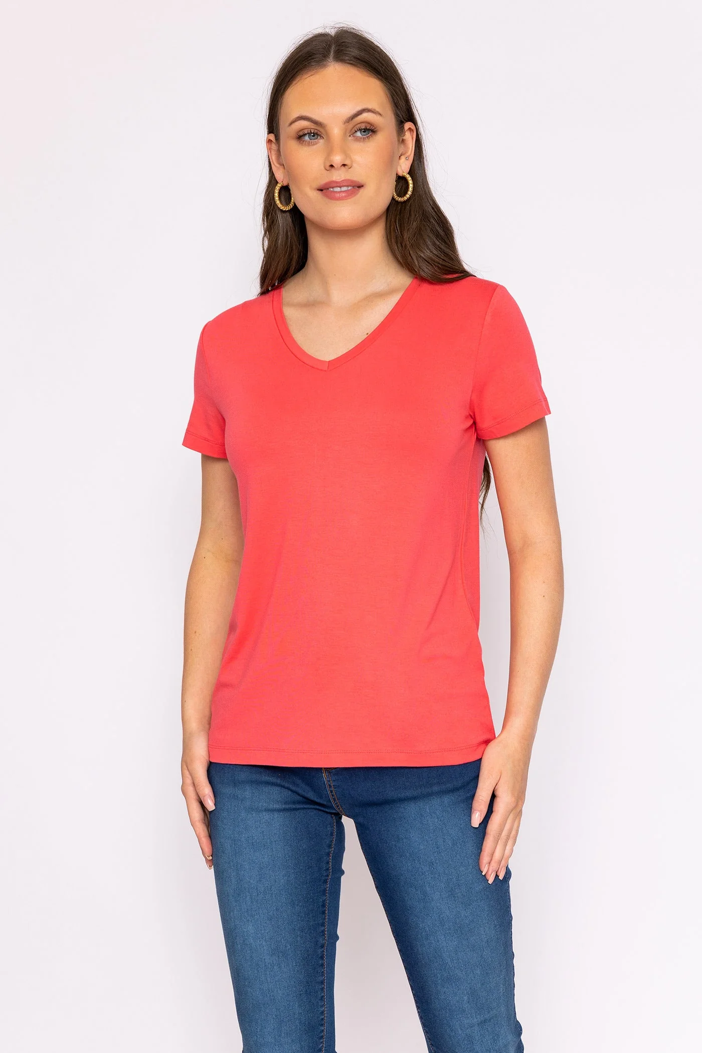 V Neck Tee in Coral