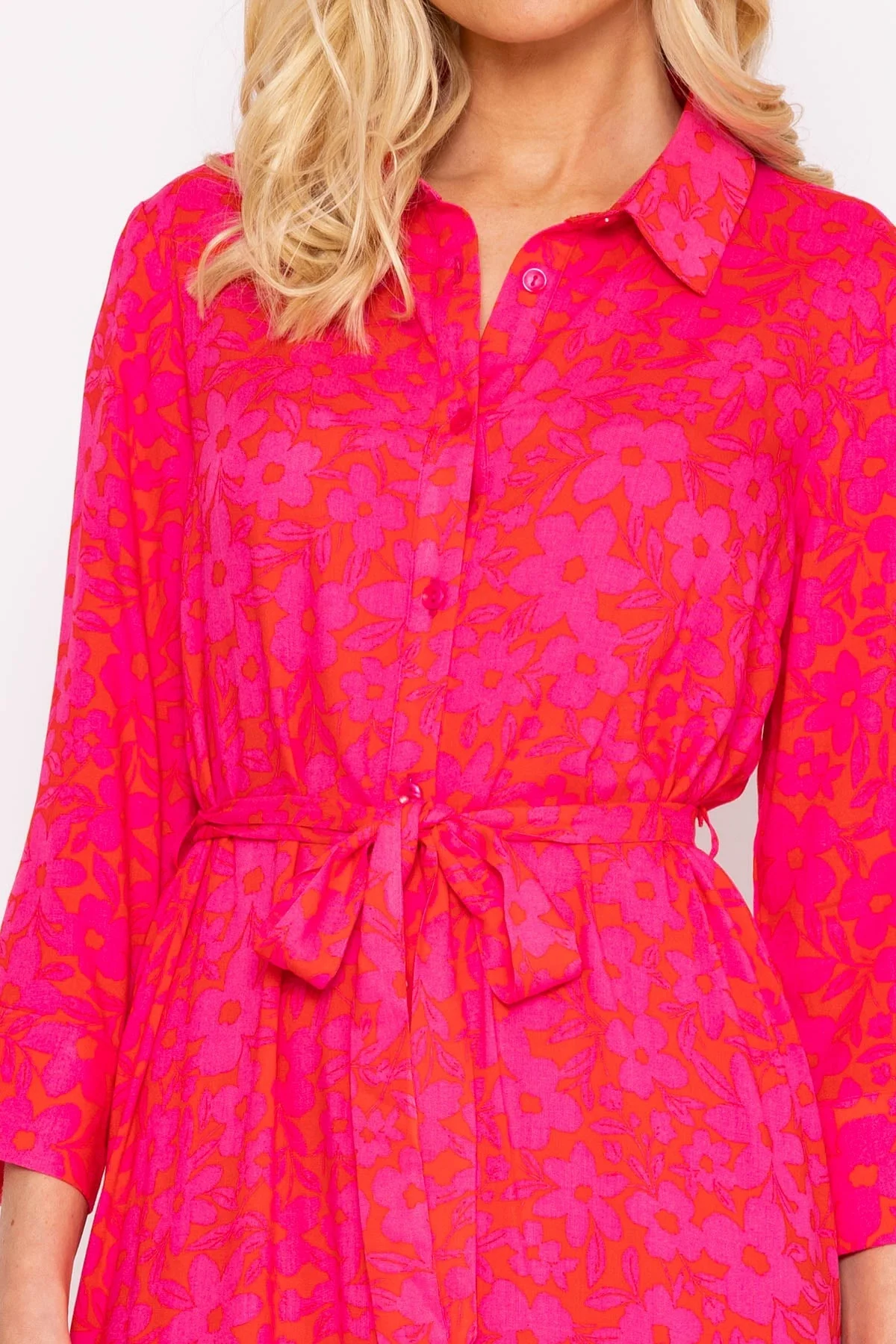 Orange Printed Viscose Shirt Dress