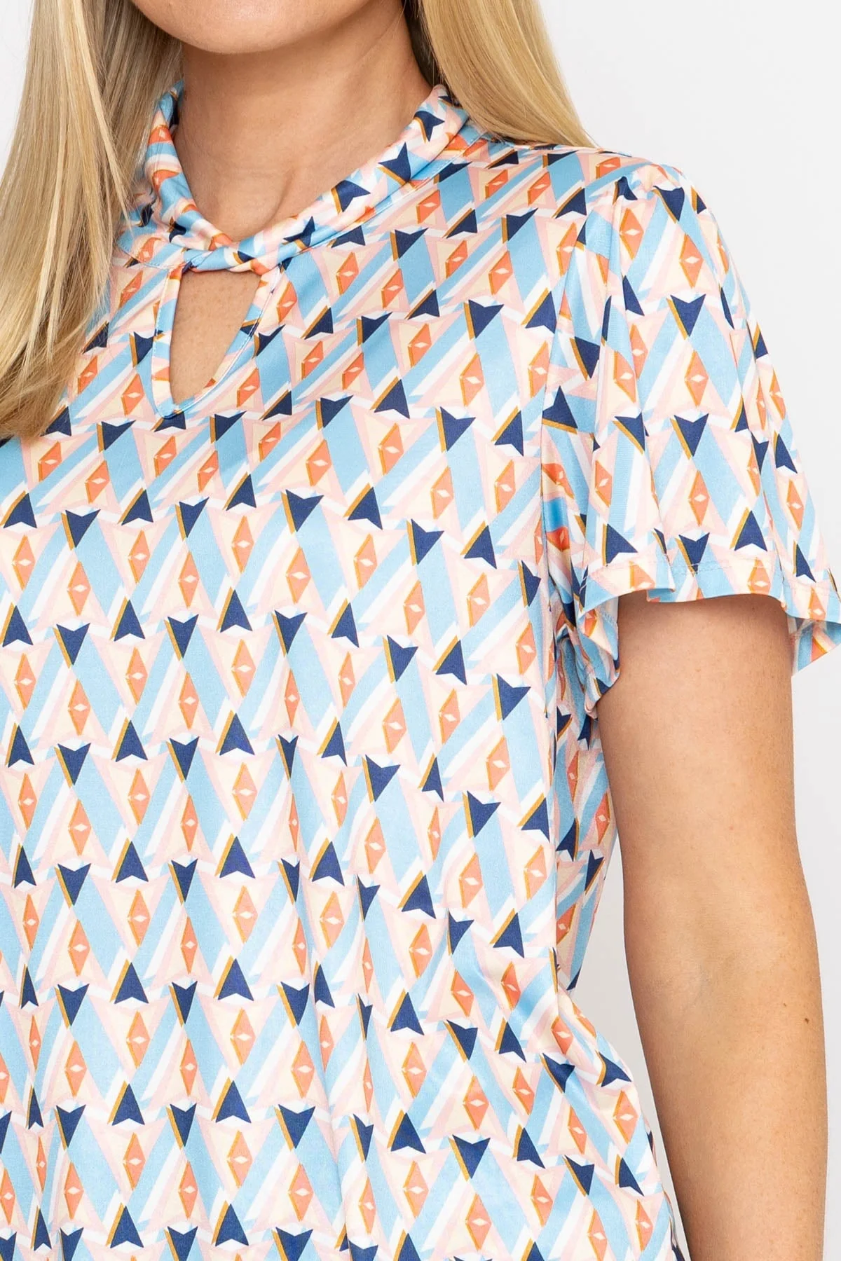 Knot Neck Top in Blue Print