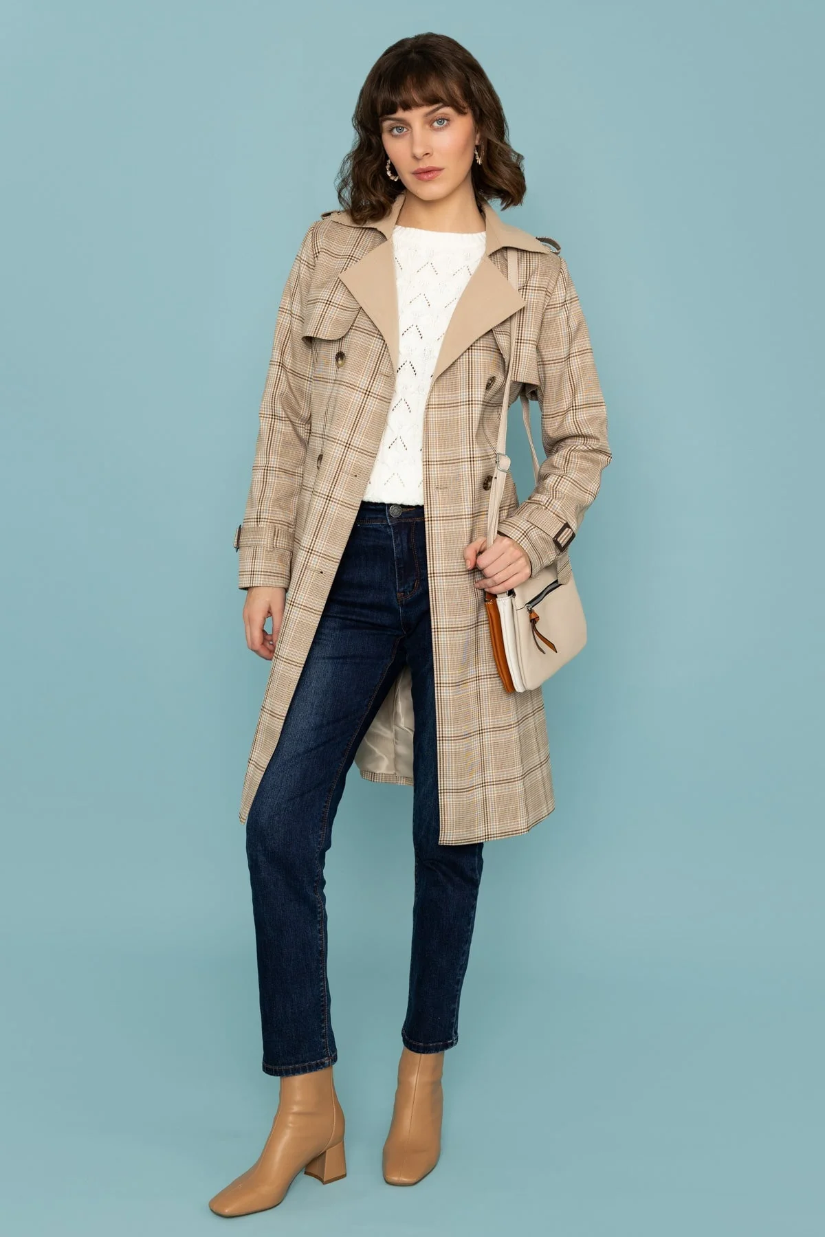 Tan Check Trench Coat