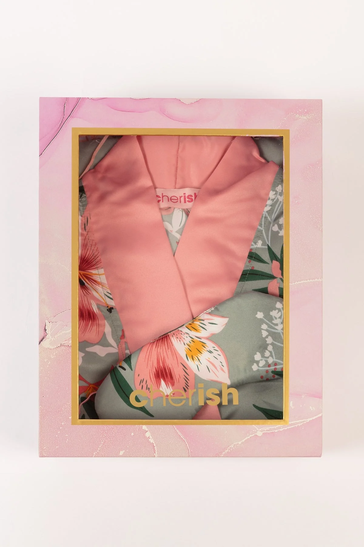 Boxed Green Floral Satin Robe