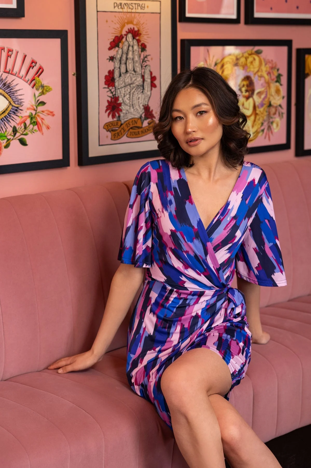 Fiona Knee Length Dress in Pink Print