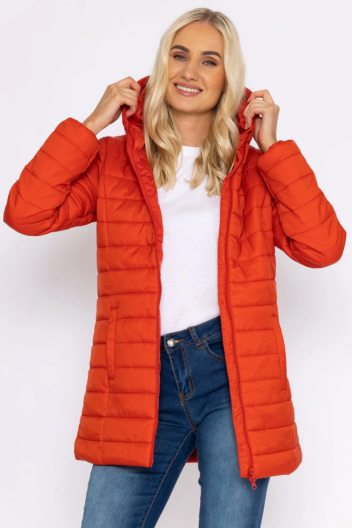 Long Puffa Coat in Red
