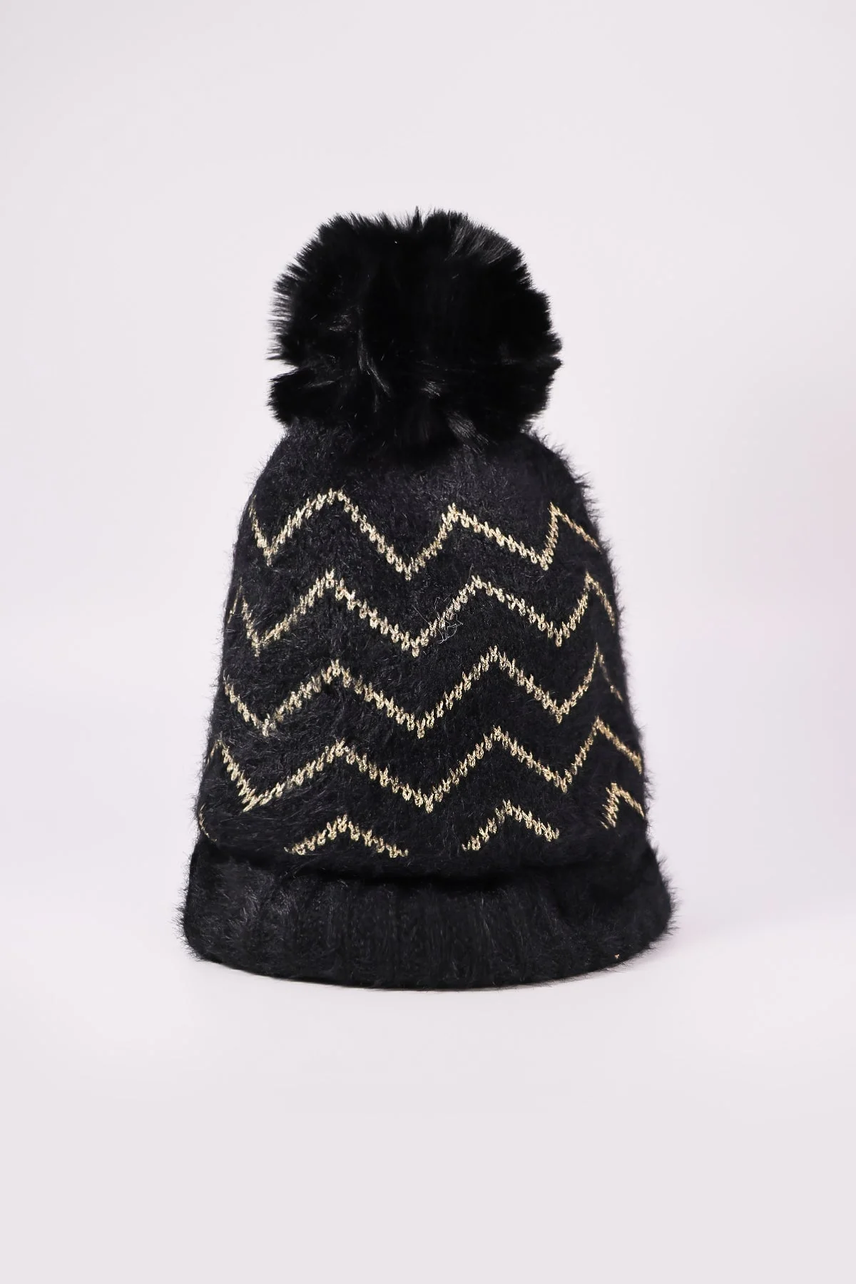 Lurex Stripe Beanie in Black
