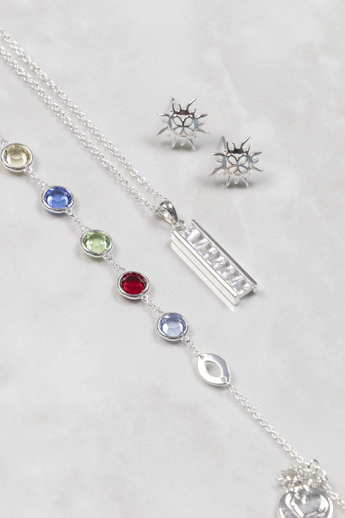 Coloured Stone Bracelet in Silver