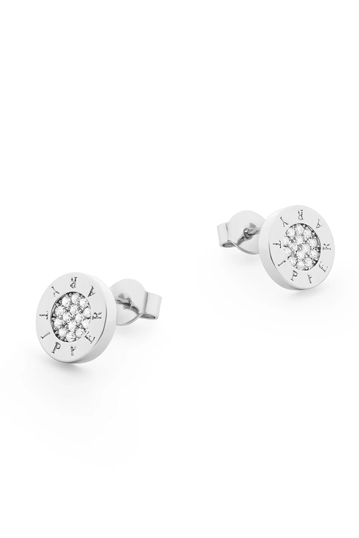 Circle Pave Silver Stud Earrings