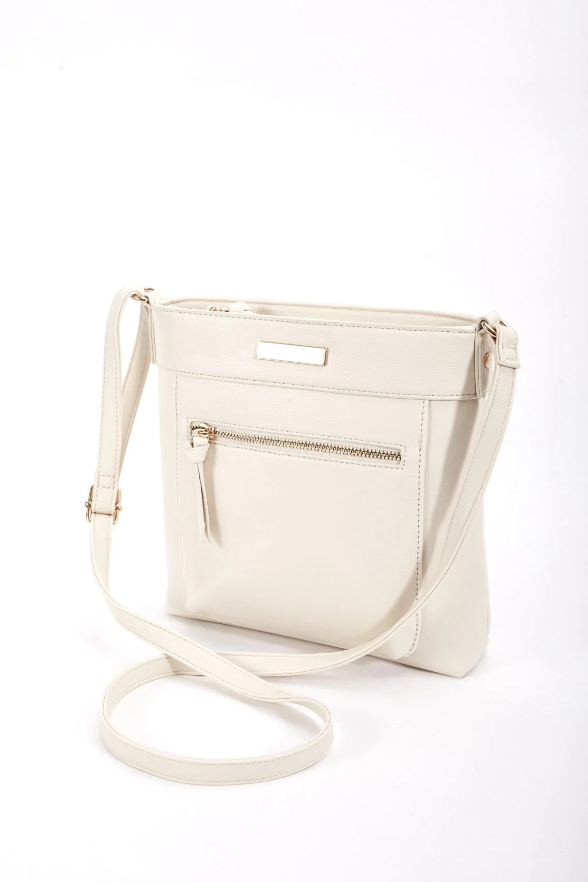 Classic Crossbody Front Zip Bag in Cream