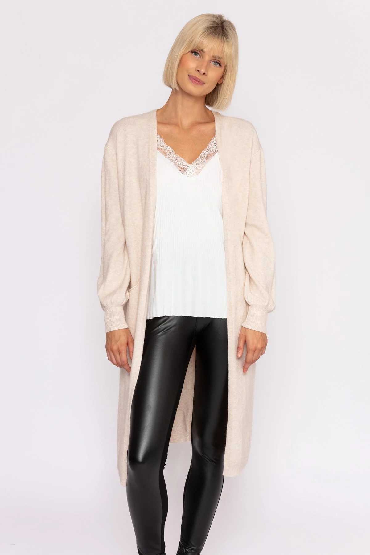 Longline Cardigan in Beige