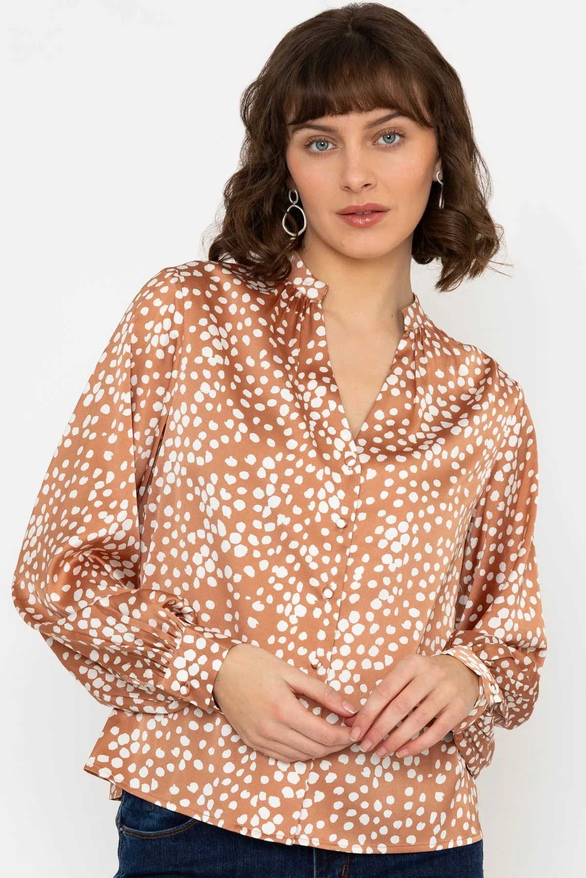Polka Dot Print Blouse in Brown