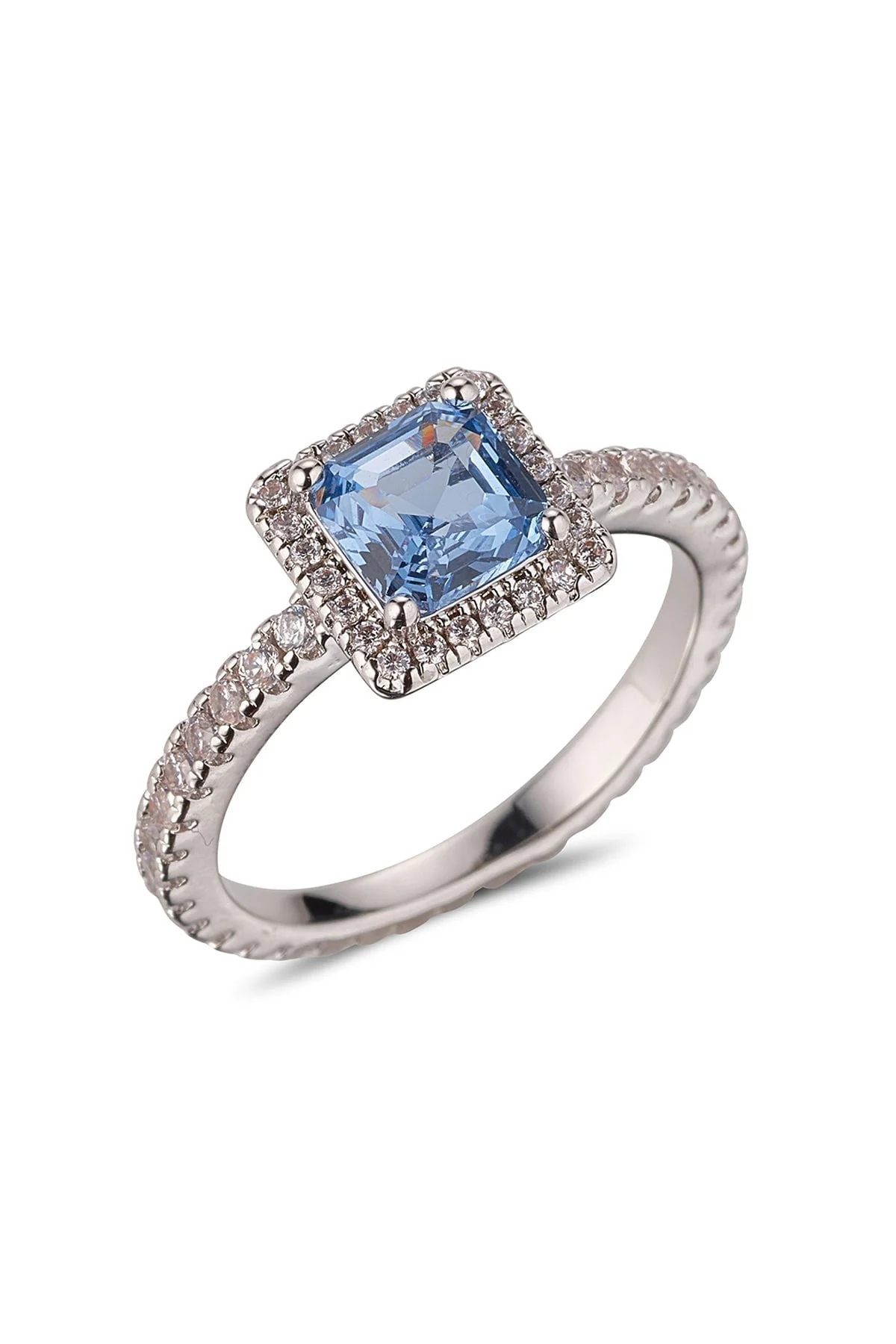 Blue CZ Rhodium Ring Size 8
