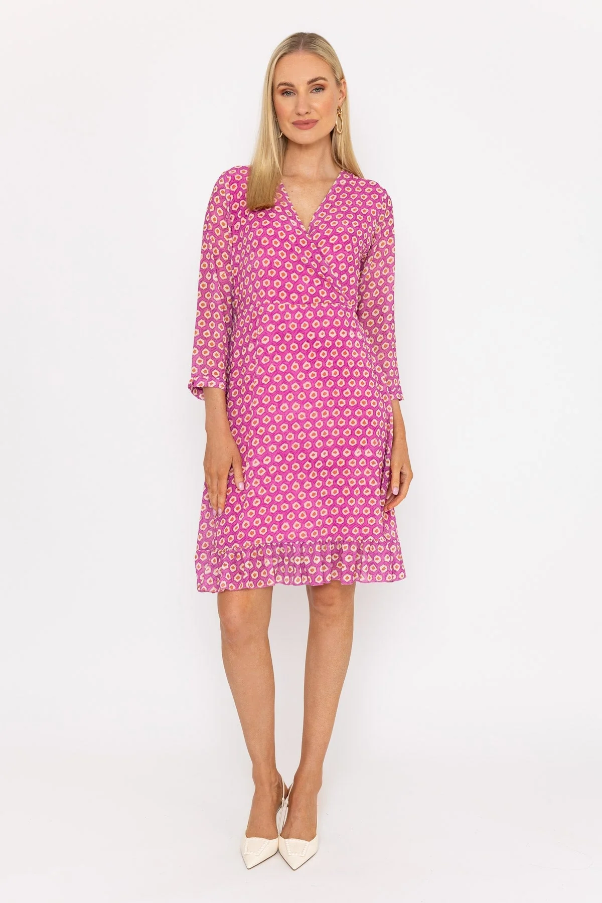 Roisin Knee Length Dress in Pink Print