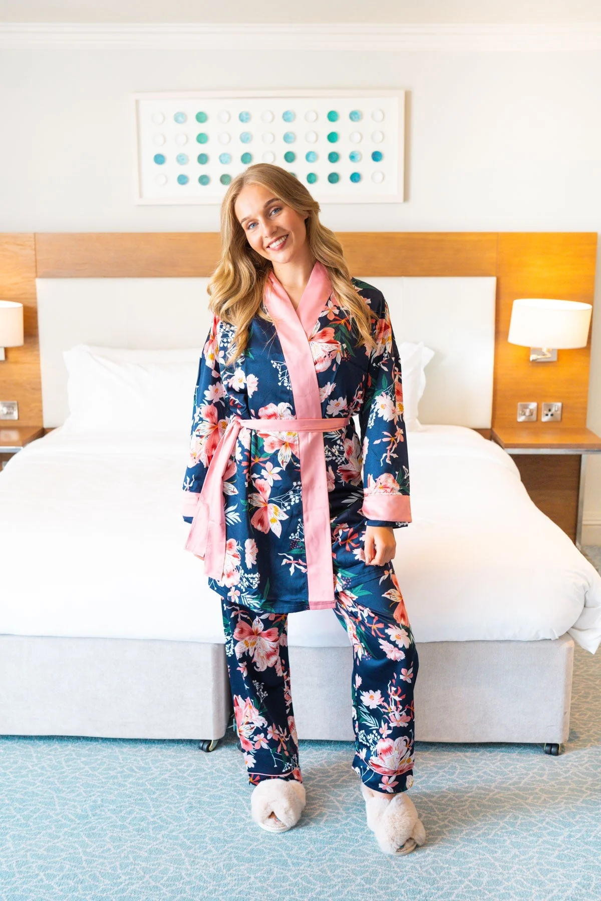 Boxed Navy Floral Satin Robe