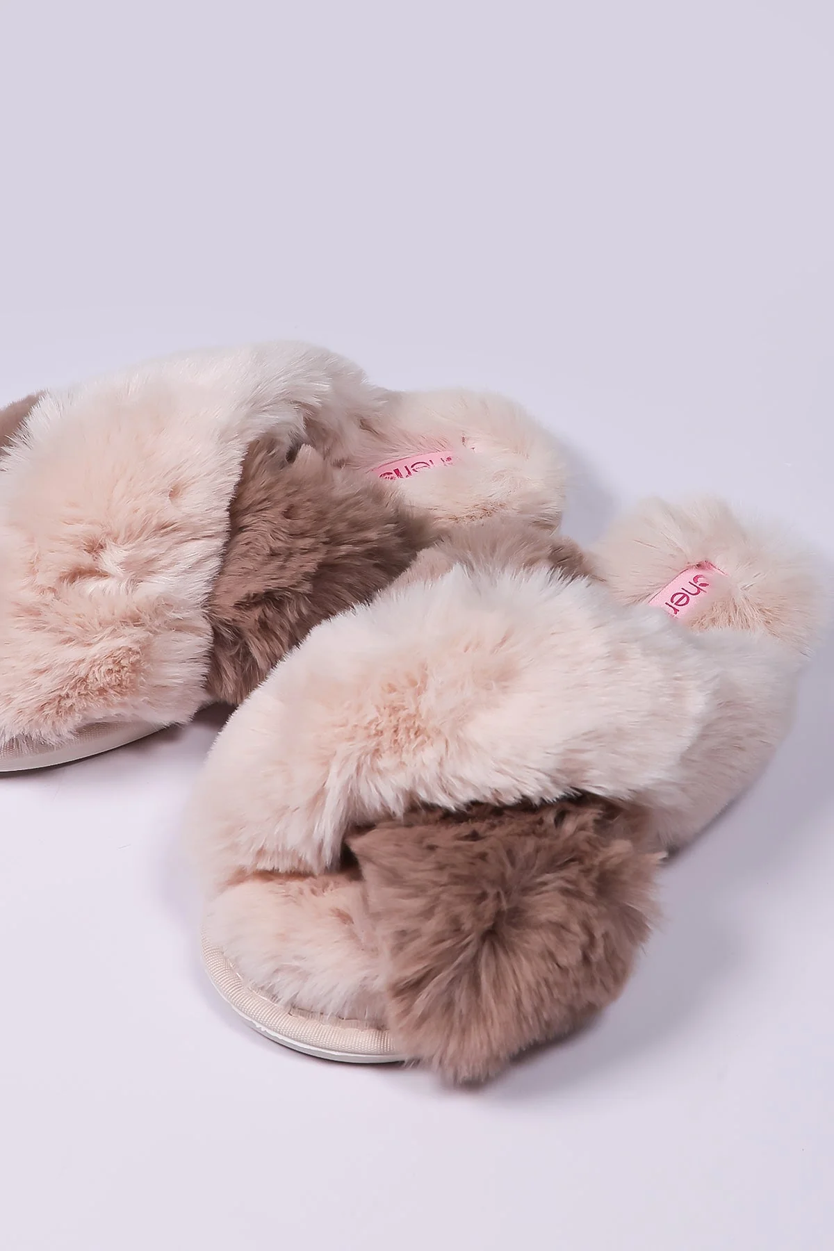Cream Faux Fur Contrast Slippers