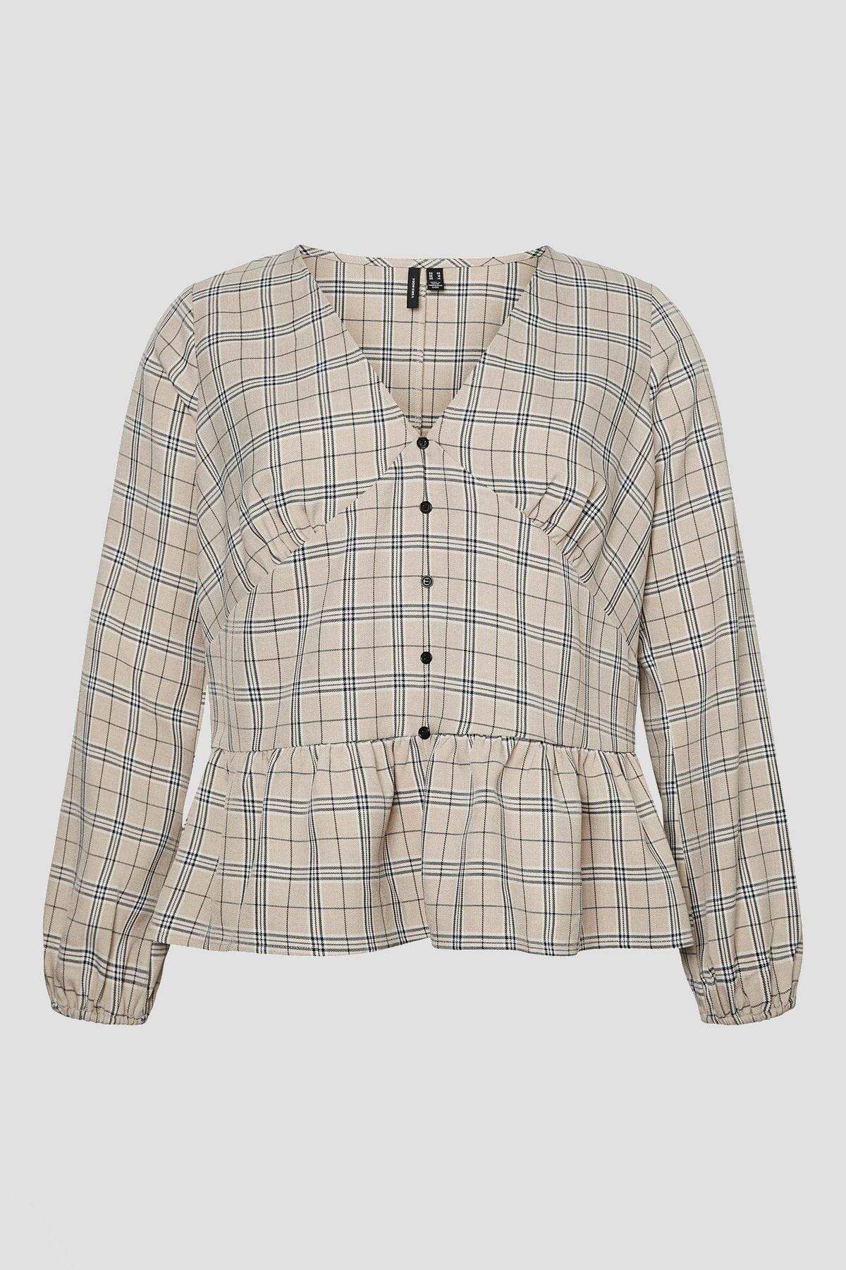 Curve - Long Sleeve Blouse in Check