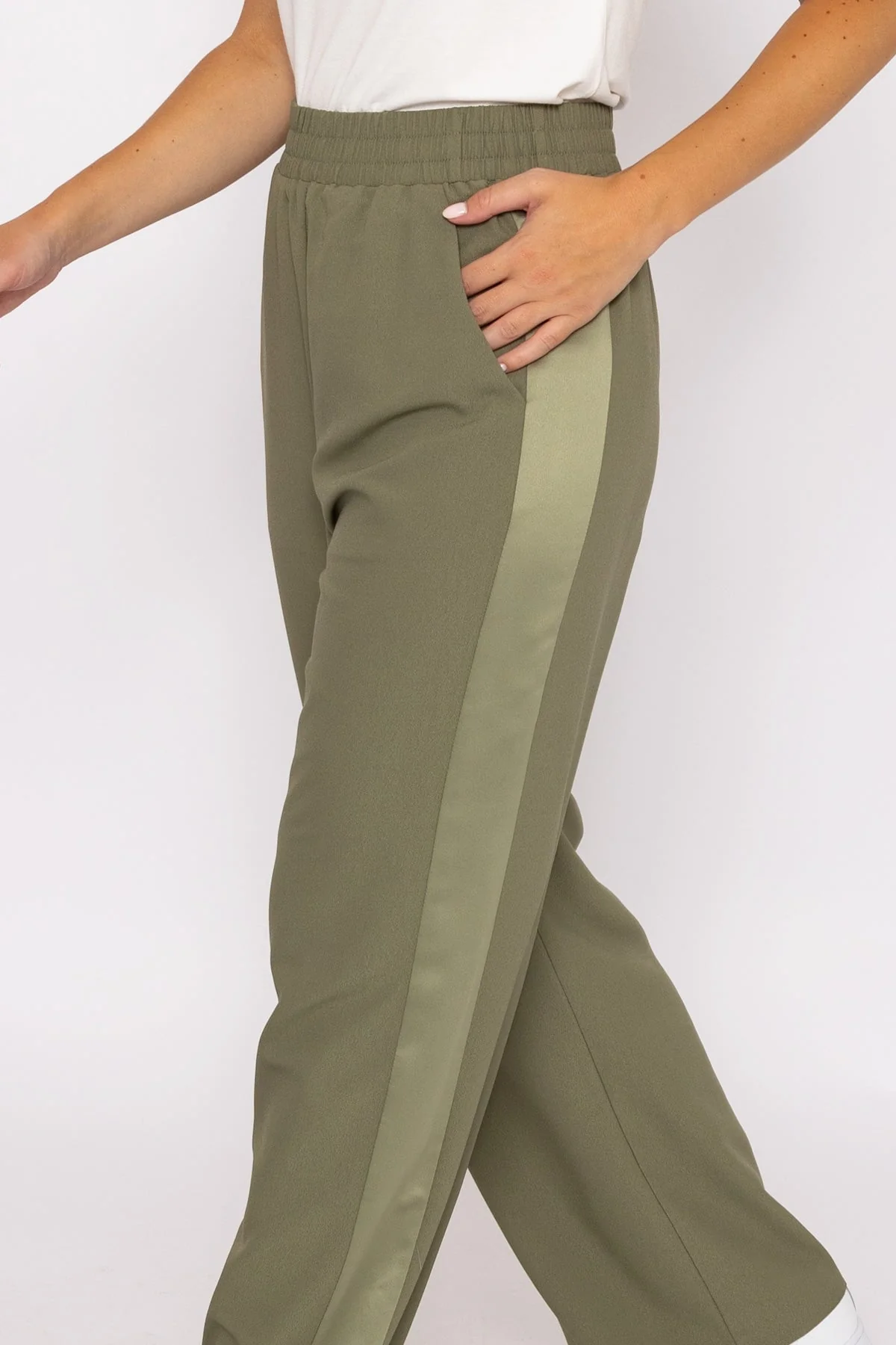 Khaki Satin Back Crepe Trousers