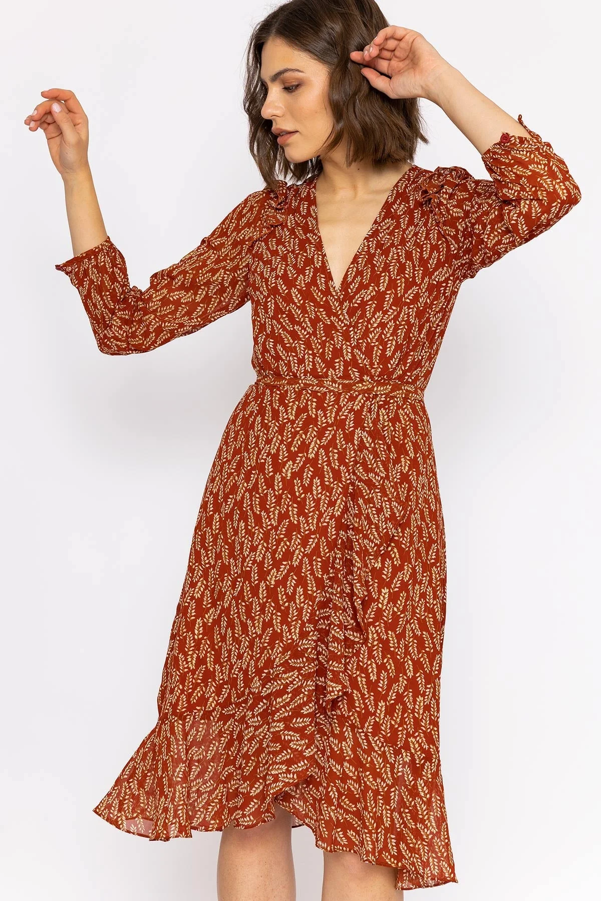 Boho Wrap Dress in Rust
