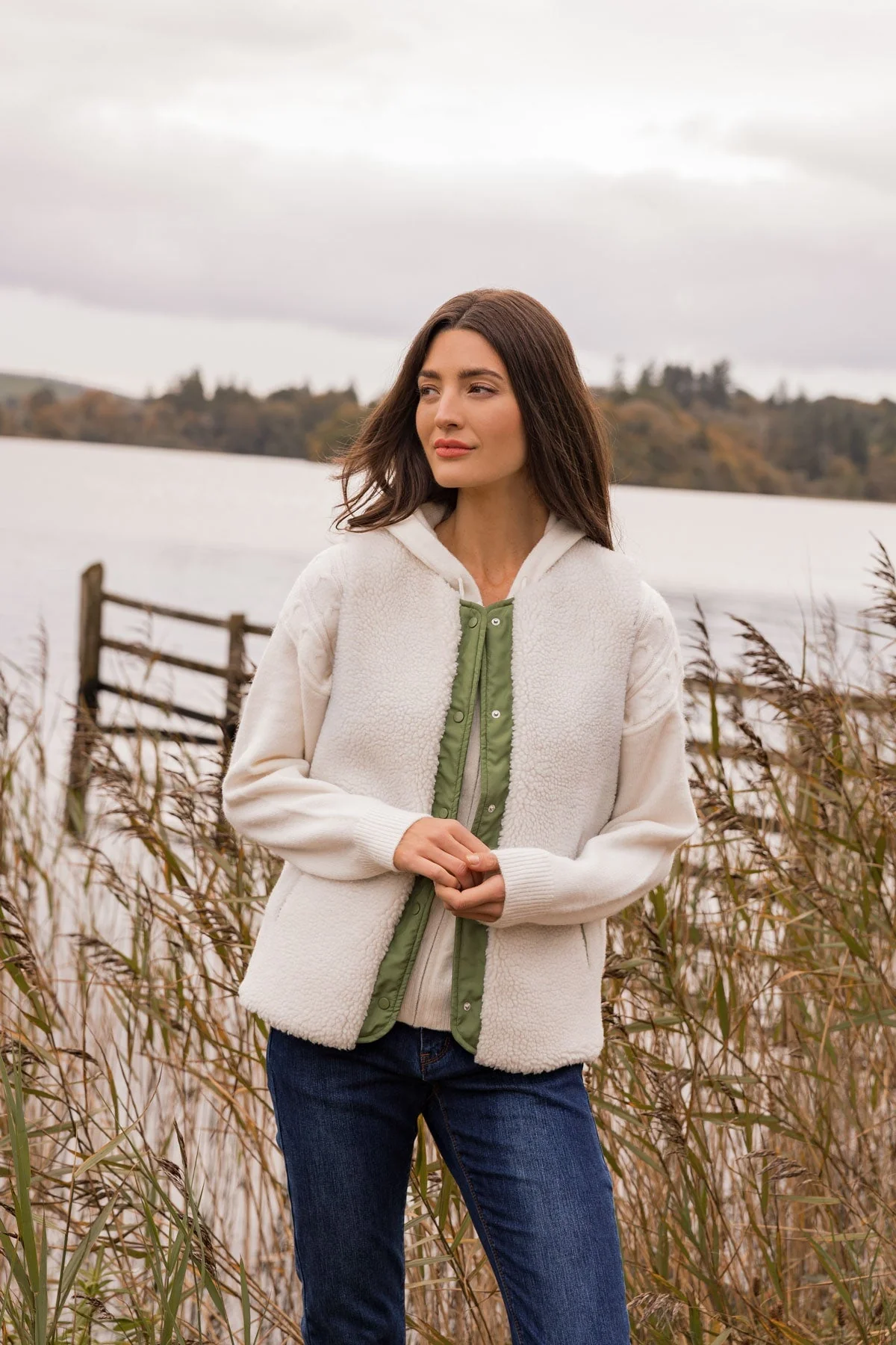 Lined Fleece Gilet in Ecru