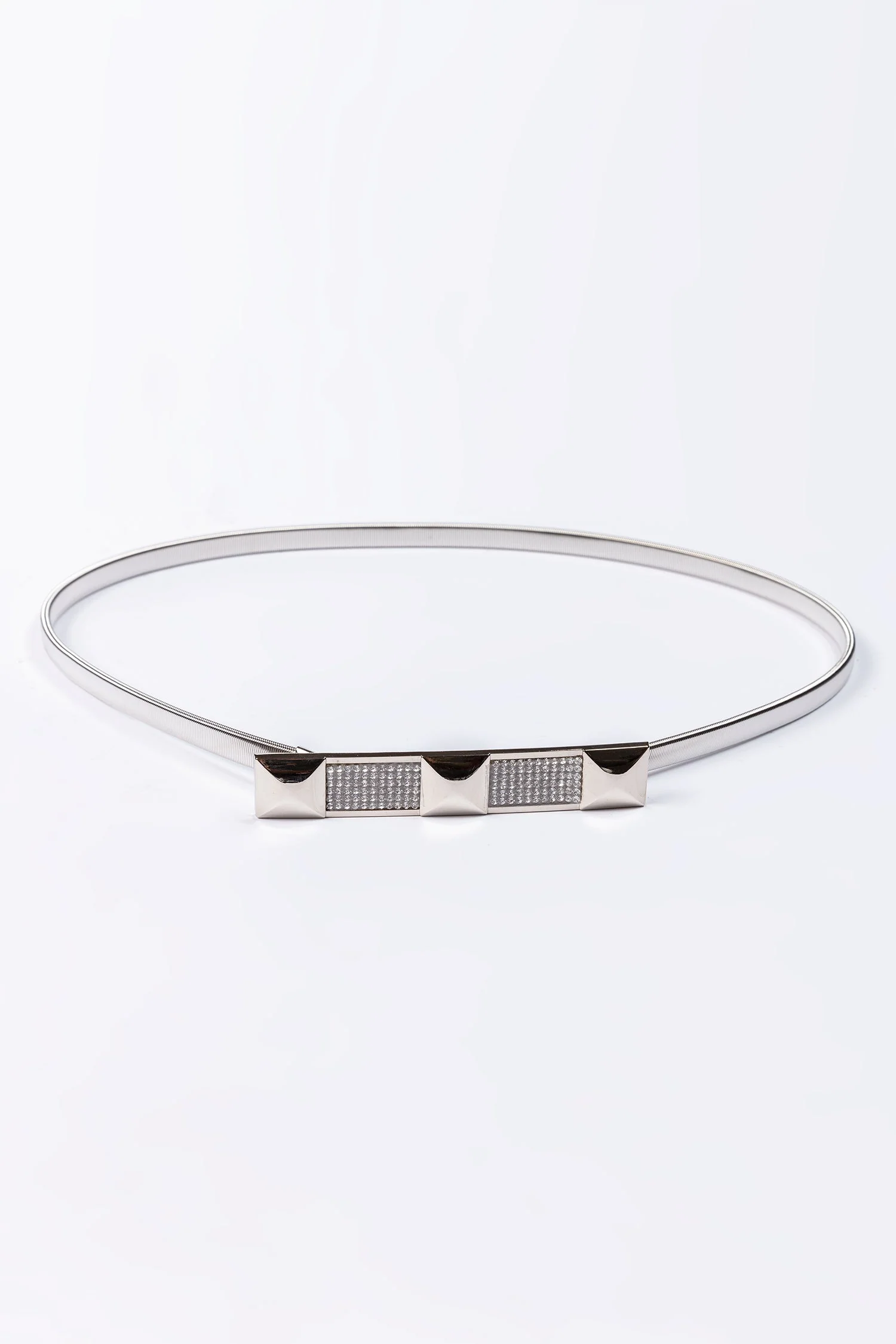 Diamante Detail Stretch Belt in Silver