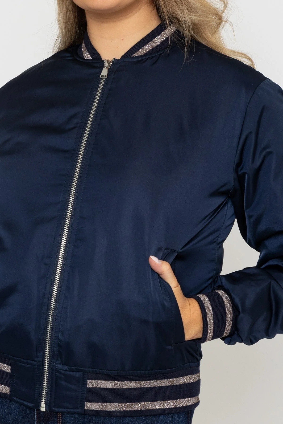 Satin Bomber in Navy