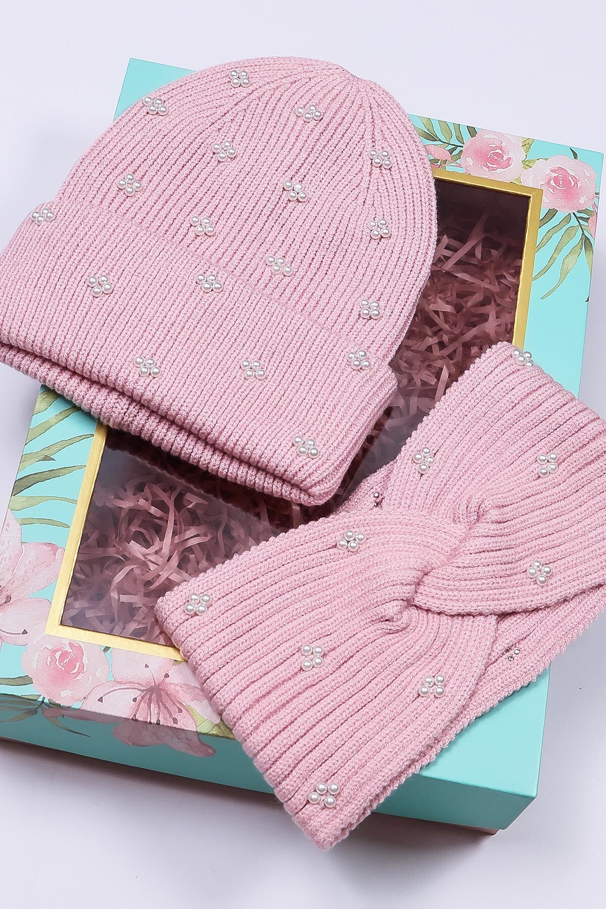 Pearl Headband and Beanie in Pink
