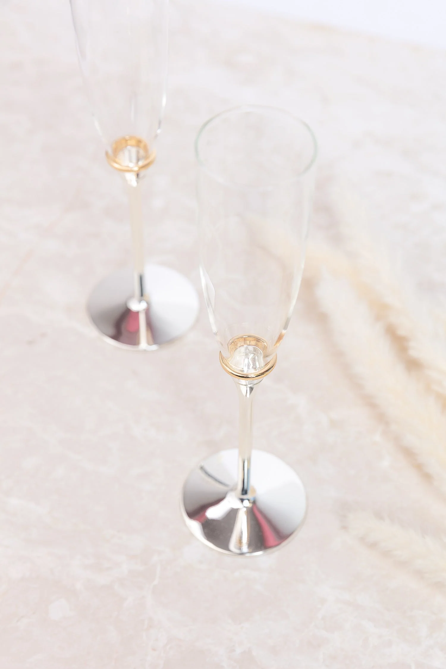 Champagne Flutes with Gold Plated Rings