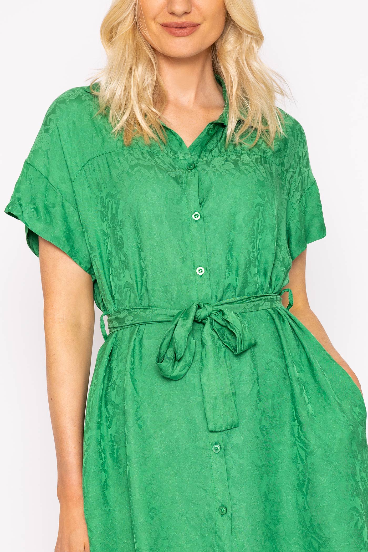 Satin Jacquard Dress in Green