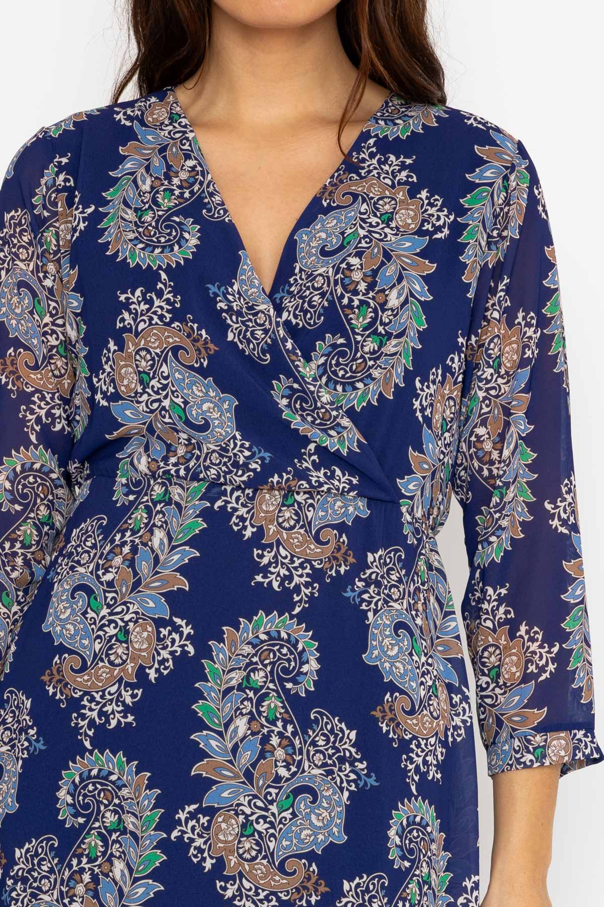 Roisin Knee Length Dress in Navy Print