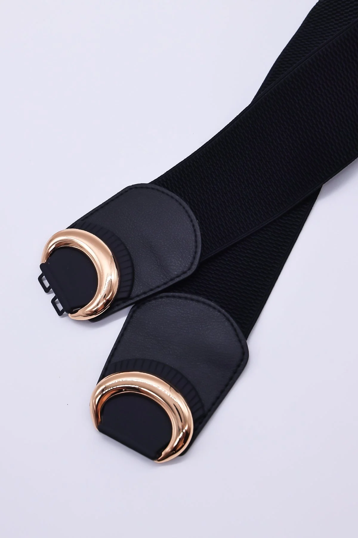 Black Elastic Belt With Gold Clasp