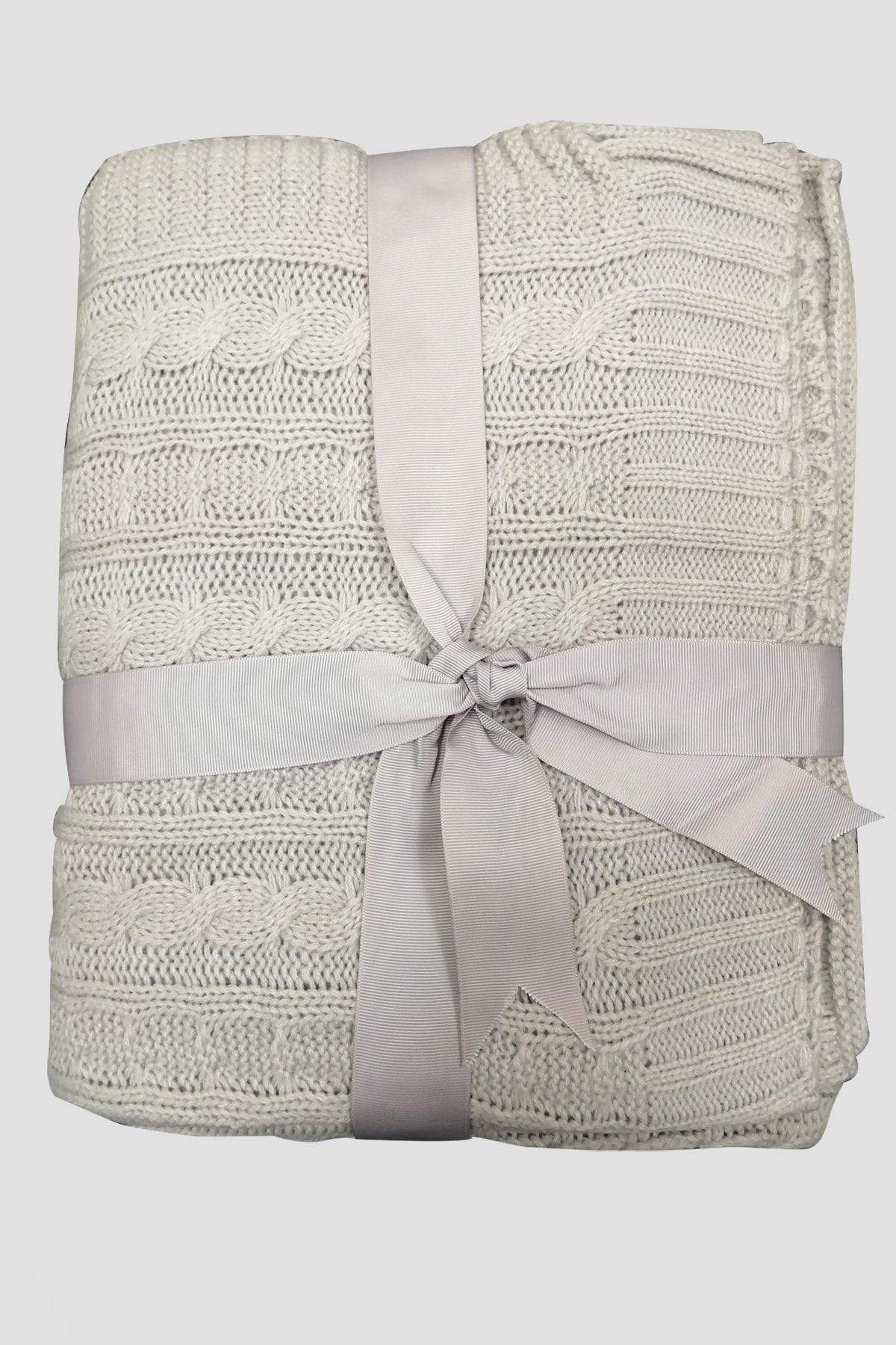 Warm Grey Aran Knit Throw