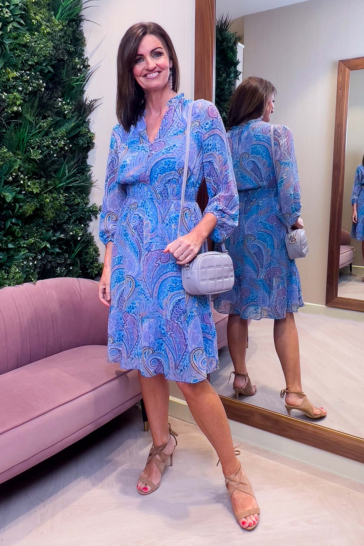 Mia Midi Dress in Blue Print