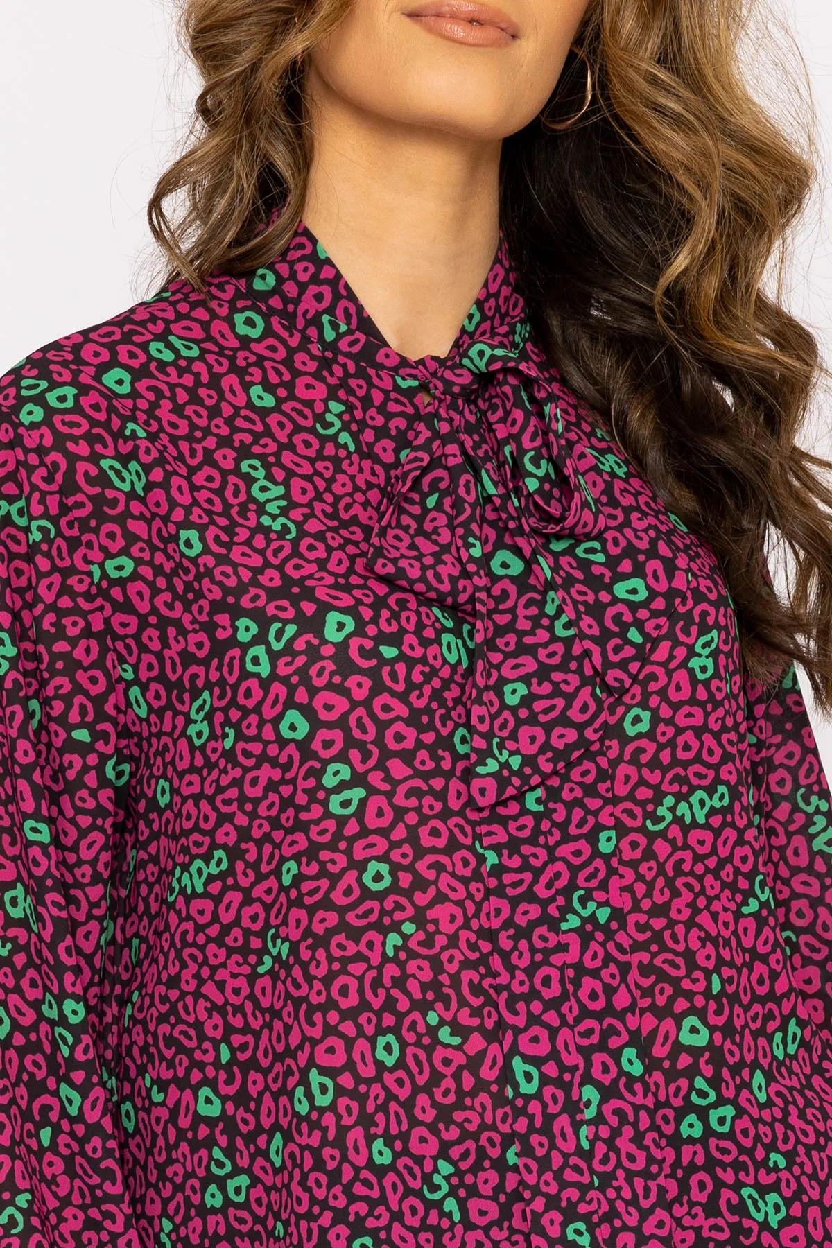 Pussybow Blouse in Pink Animal Print