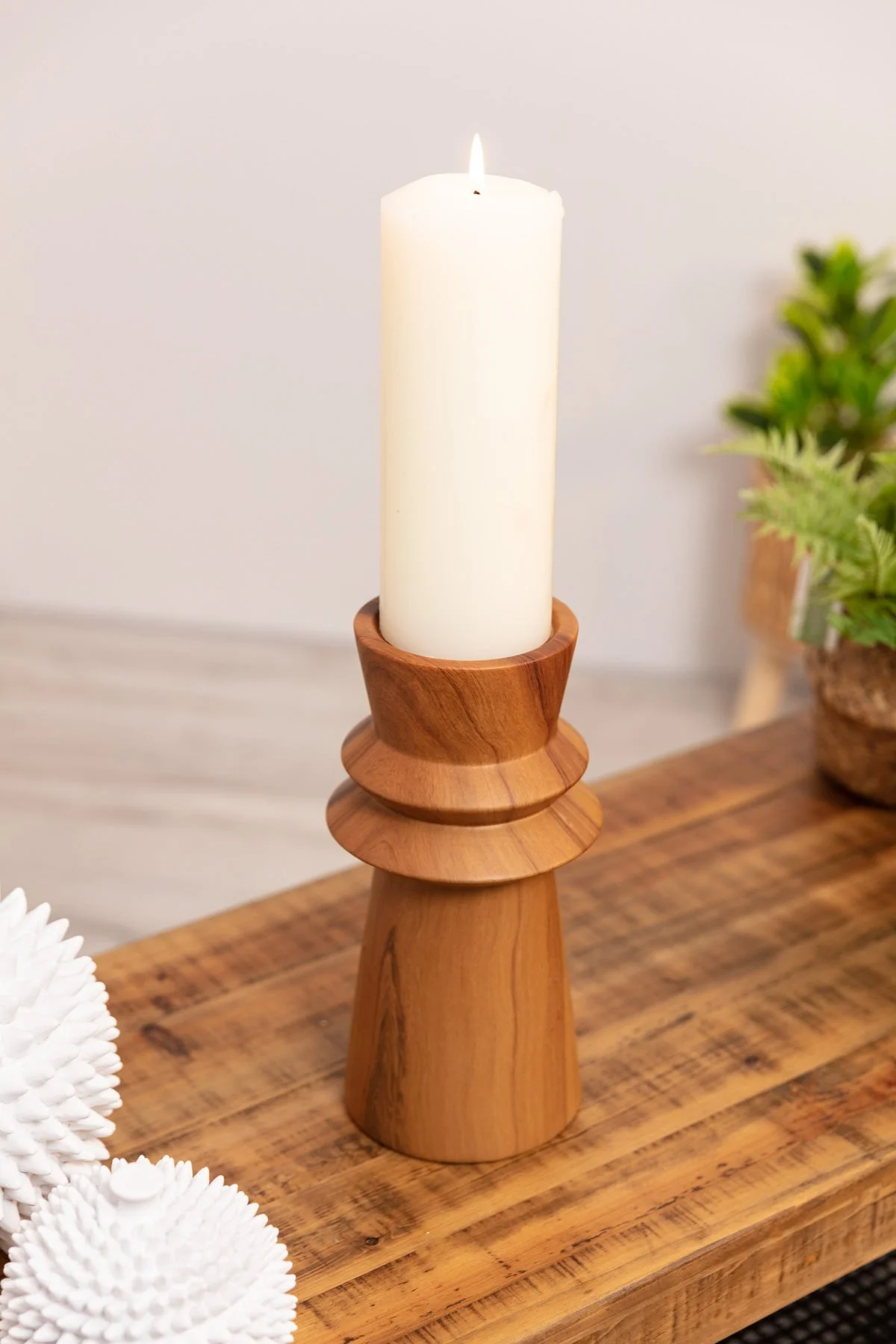Large Wood Effect Candle Holder