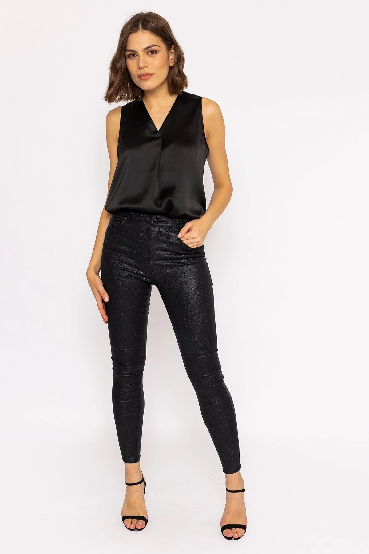 Sophia Skinny Glitter Pants in Black 30