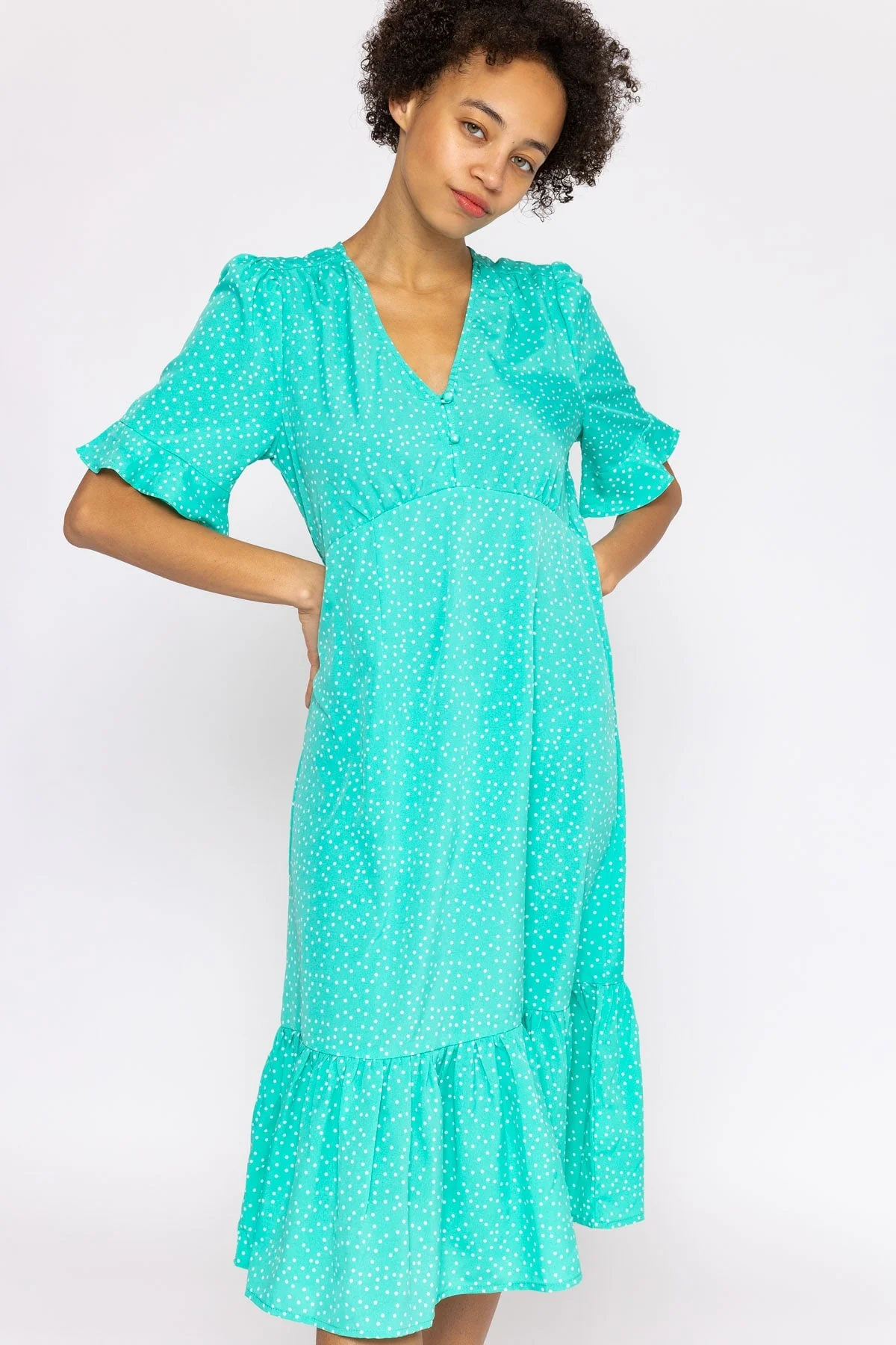 Betty Midi Dress in Aqua Print