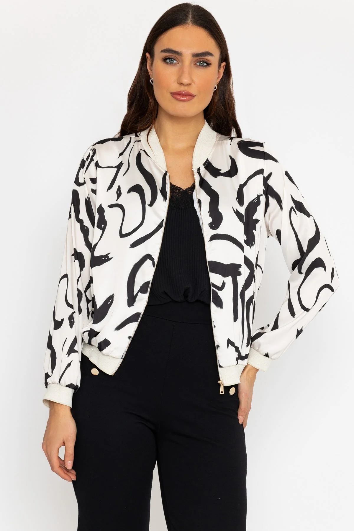 Printed Bomber Jacket in Cream