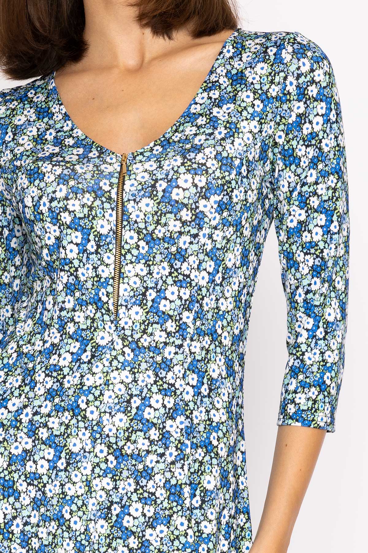 Aoife Dress in Teal Floral Print