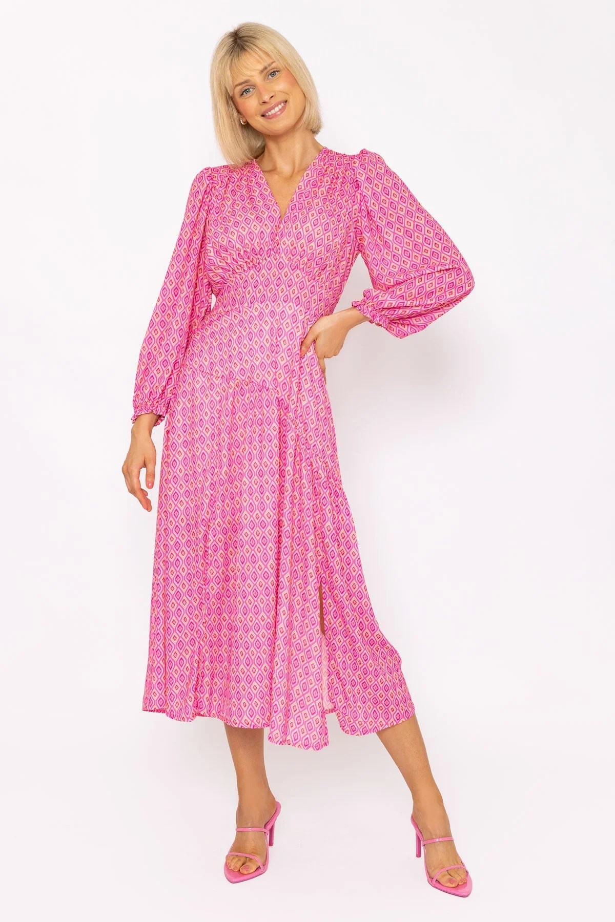 Siobhan Pink Printed Midi Dress