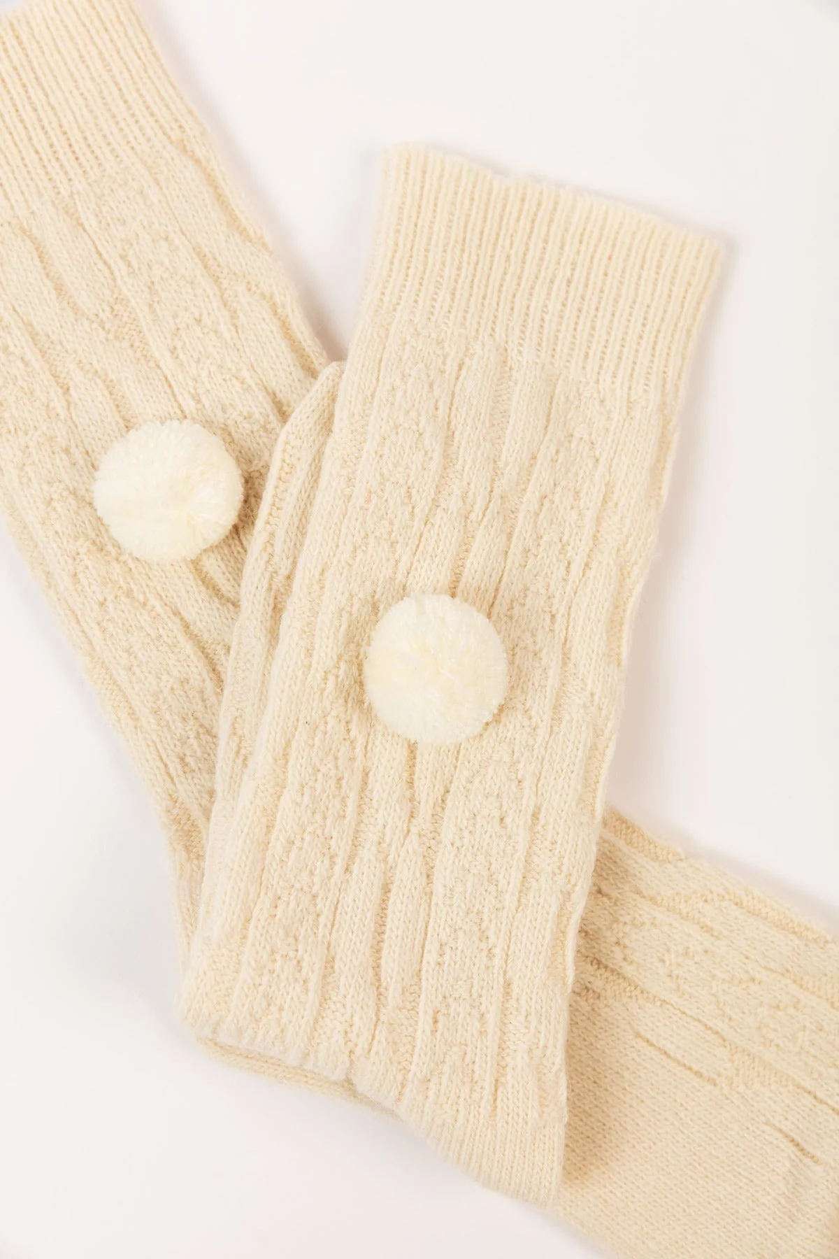 Wool Blend Pom Pom Socks in Cream