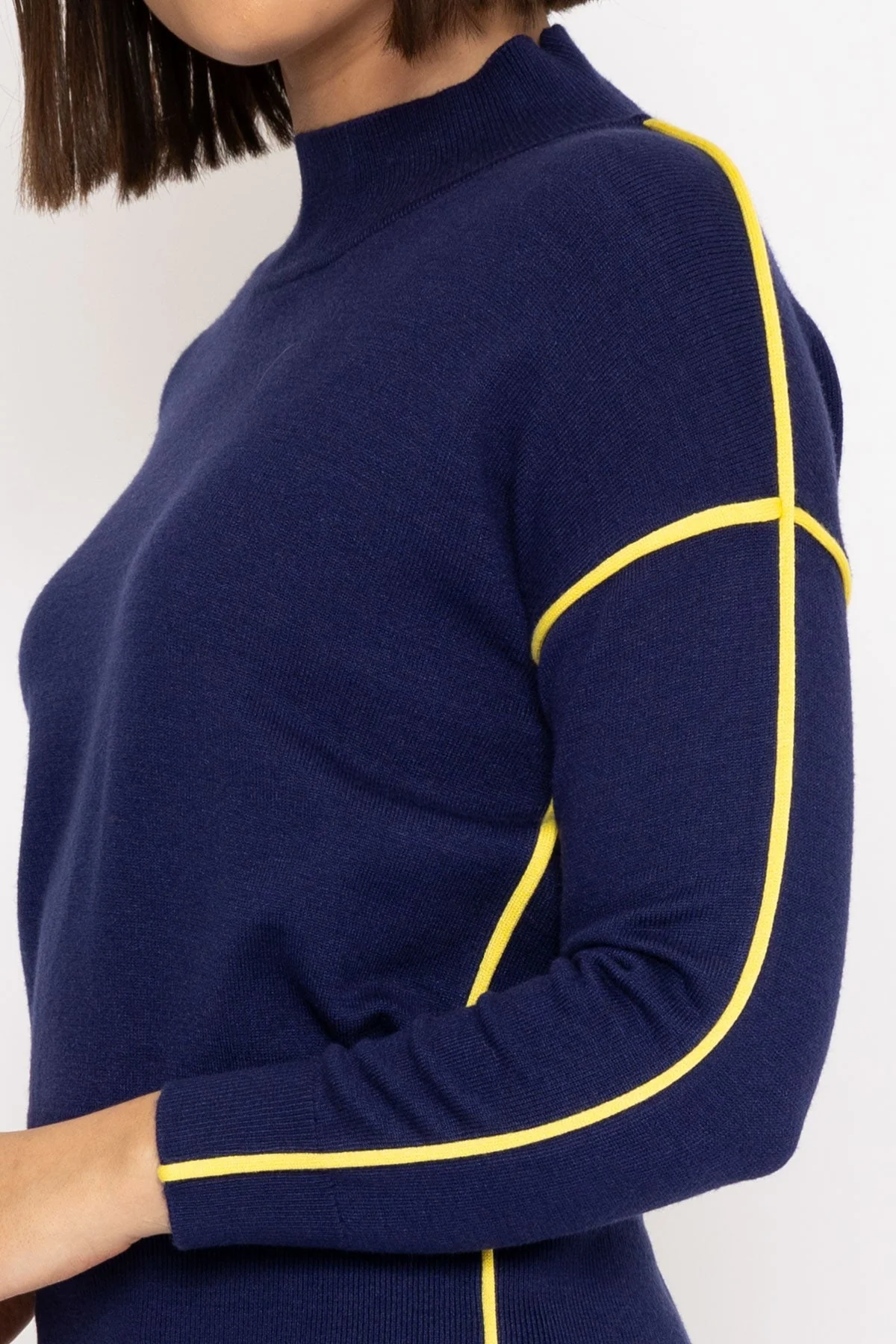 Seam Detail Turtleneck Knit in Navy