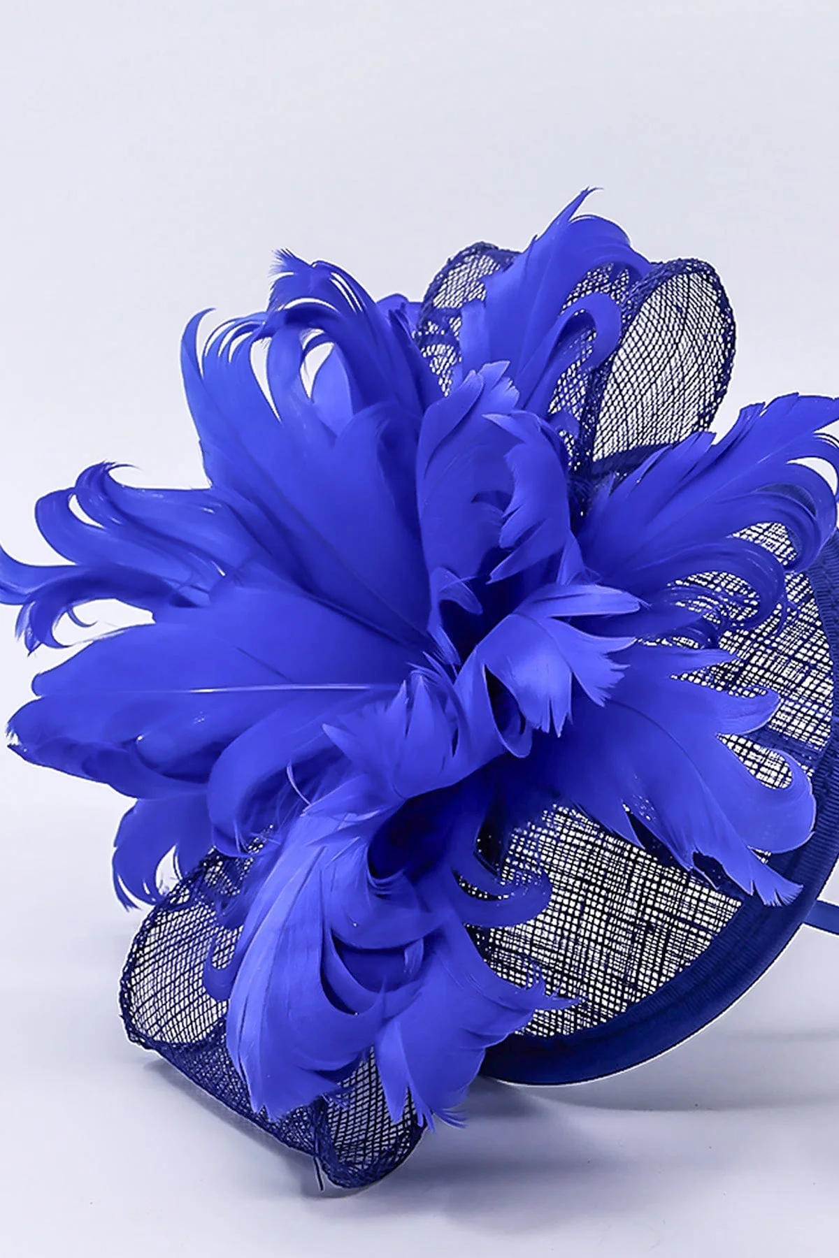 Feather and Flower Fascinator in Cobalt