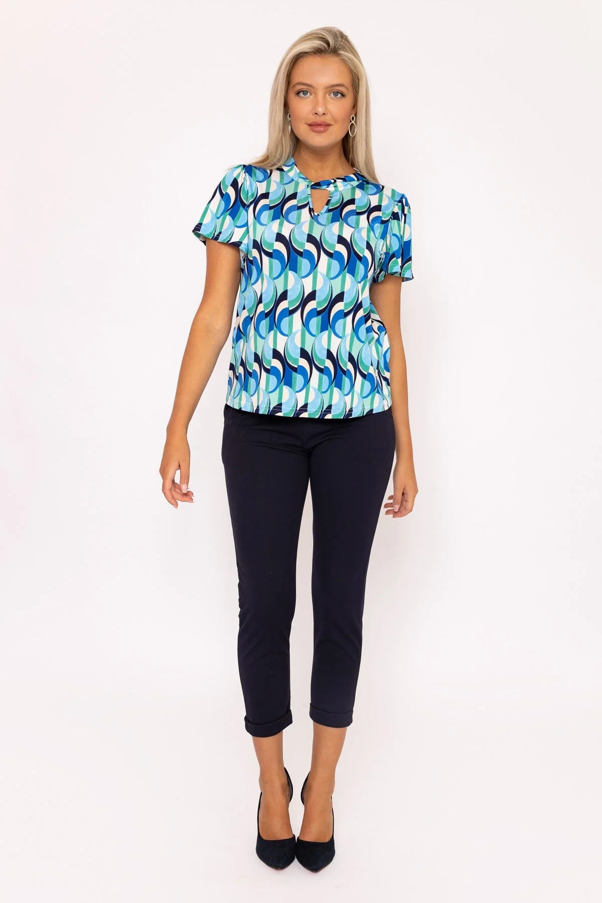 Knot Neck Top in Blue Print