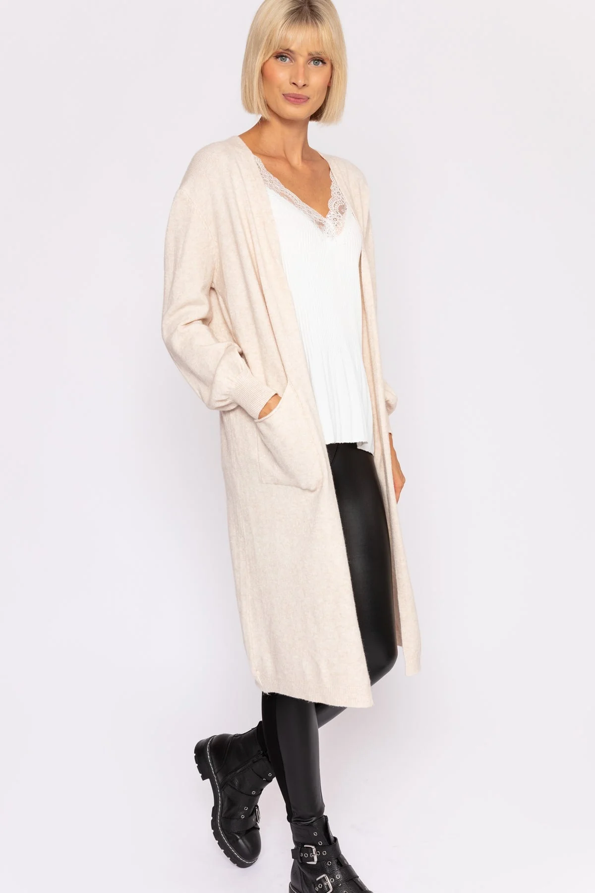 Longline Cardigan in Beige