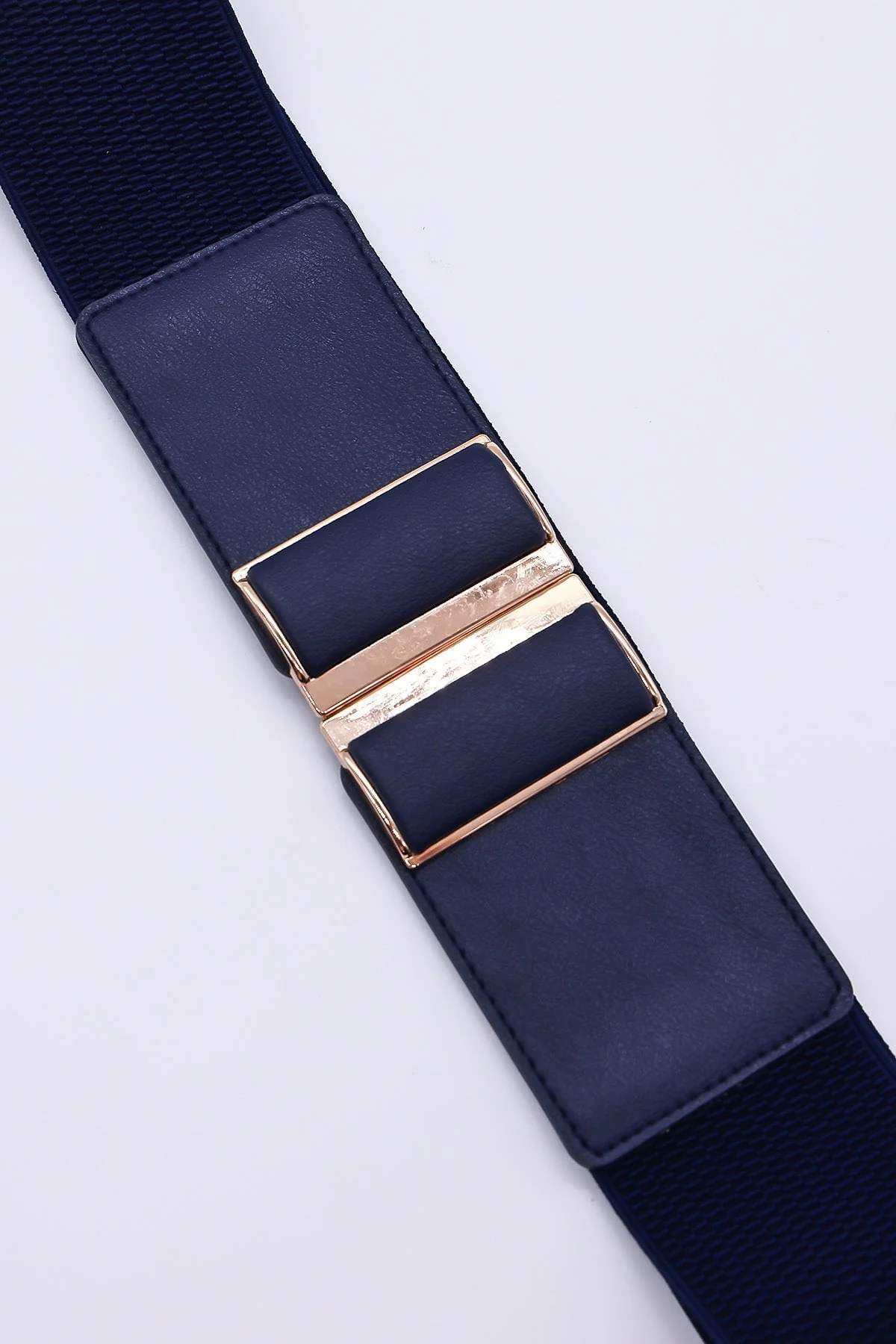 Gold Clasp Elastic Belt in Navy