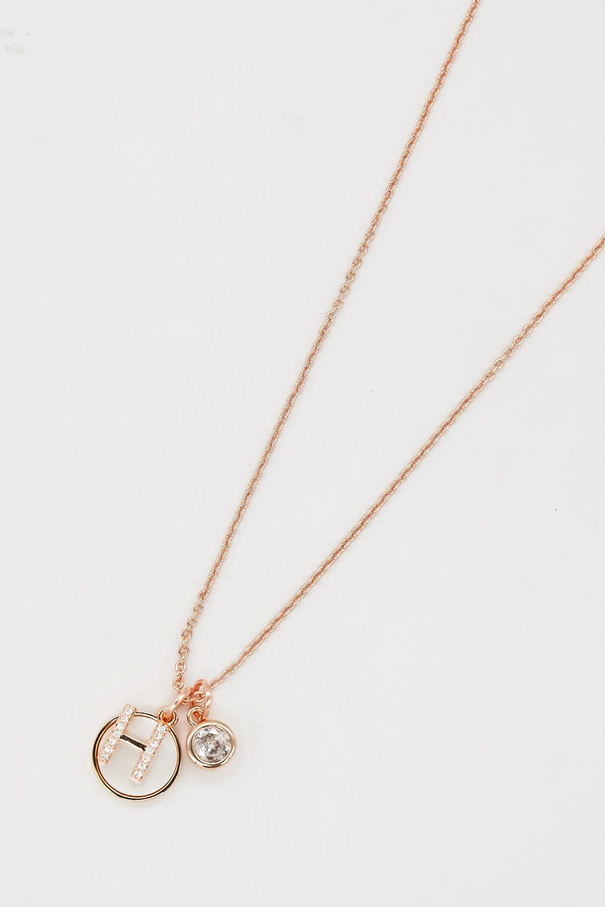 H Initial Necklace in Rose Gold